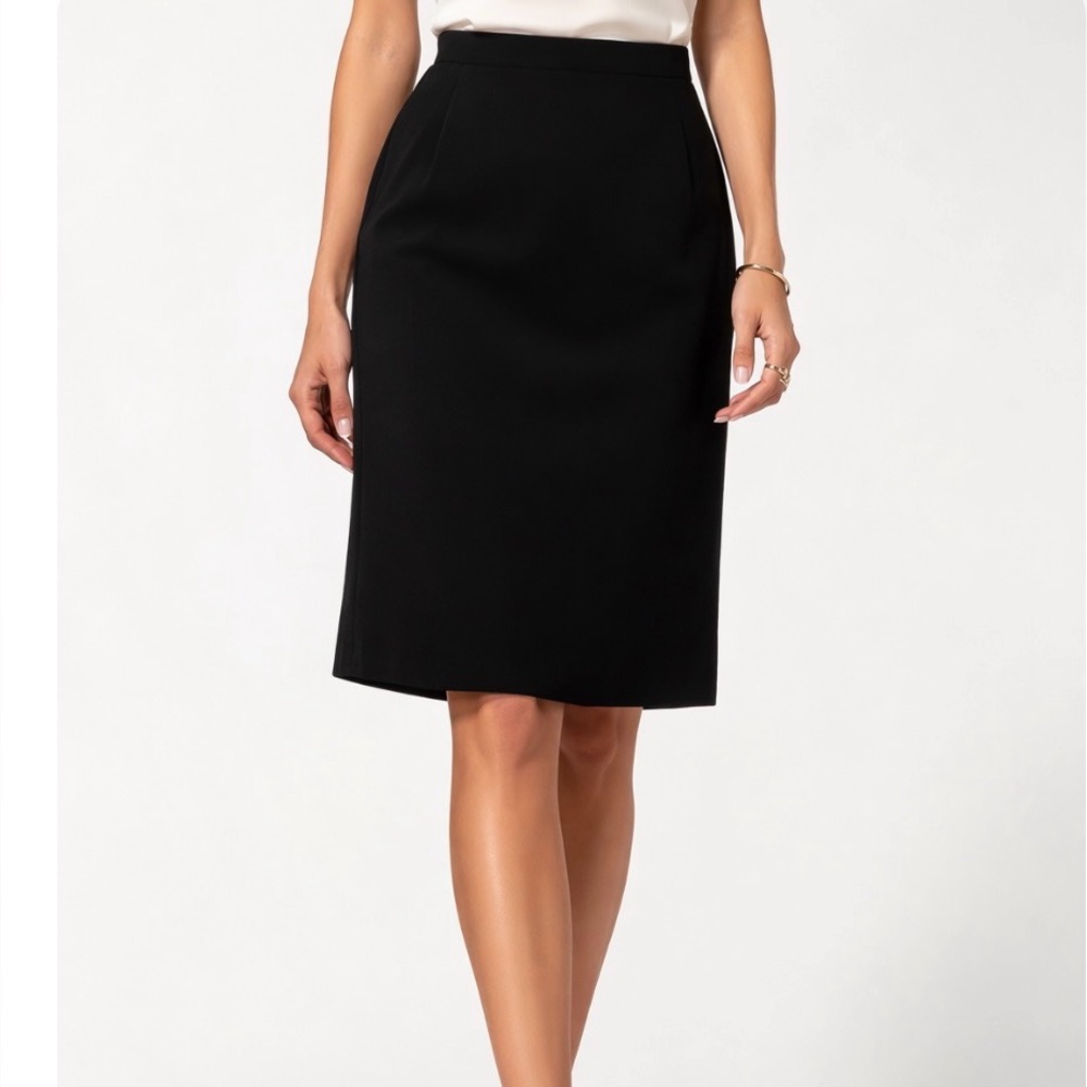 Calvin Klein Collection Black Wool Pencil Skirt Size 14 Knee Length Designer